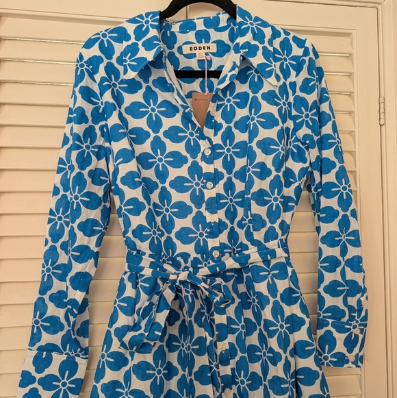 NWT Boden Paisley Tiered Shirt Dress - Indigo Floral Tile Pattern - Picture 3 of 9